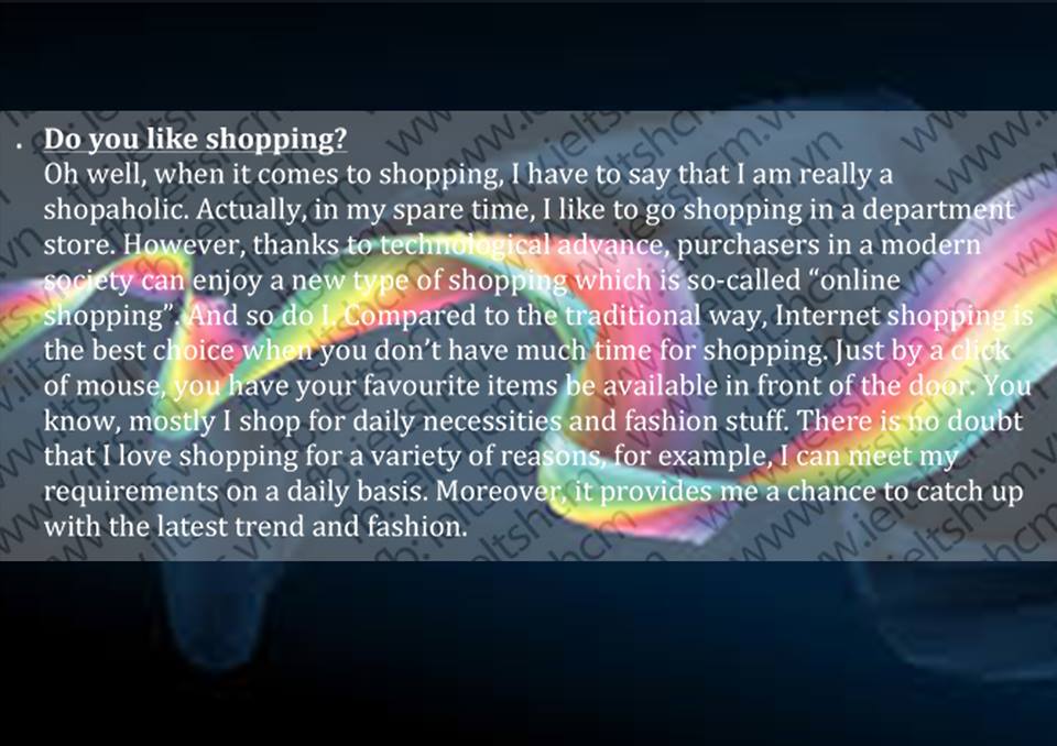 "Do you like something?" speaking ielts. Do you like shoping ?